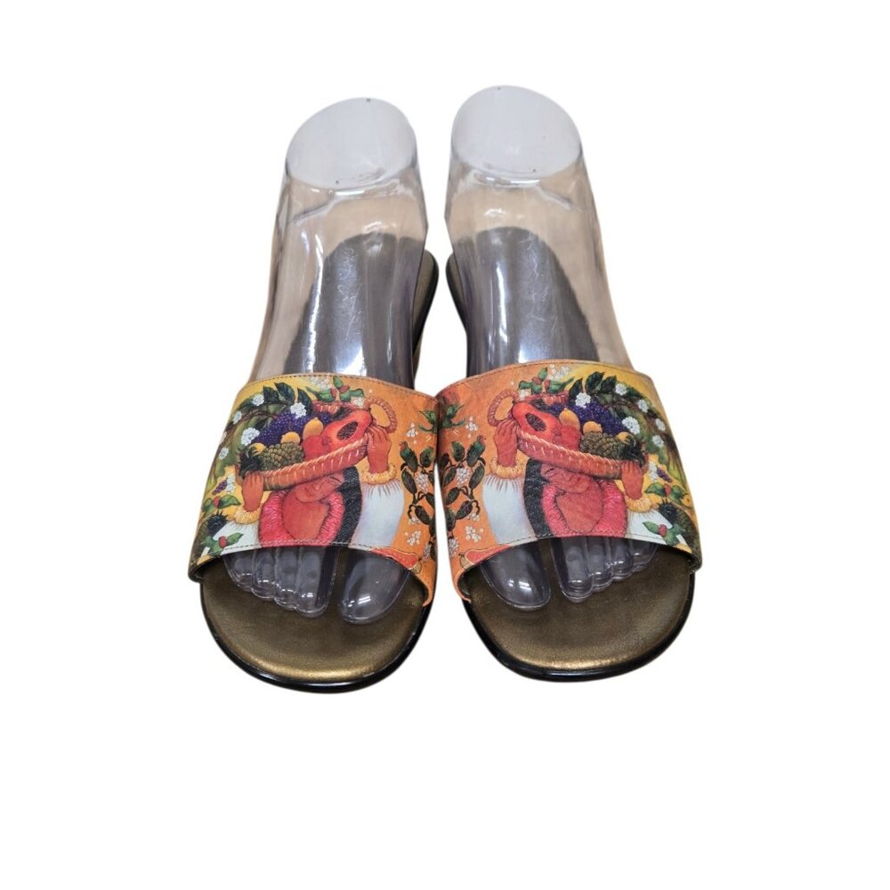 Icon Wearable Art Wedge Sandals Women Size 8 Wedge Sandals Hand Painted Slip On